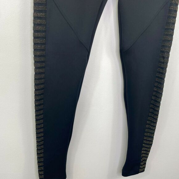 Koral Black Side Shimmer Stripe Mesh Pull On Leggings Women's Size Large L - Picture 2 of 6